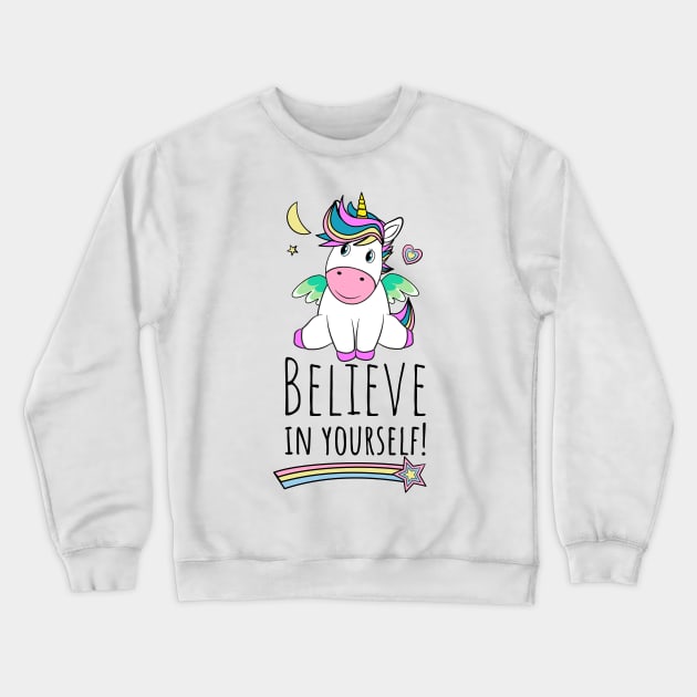 Unicorn Wishes On The Moon And Stars Crewneck Sweatshirt by brodyquixote